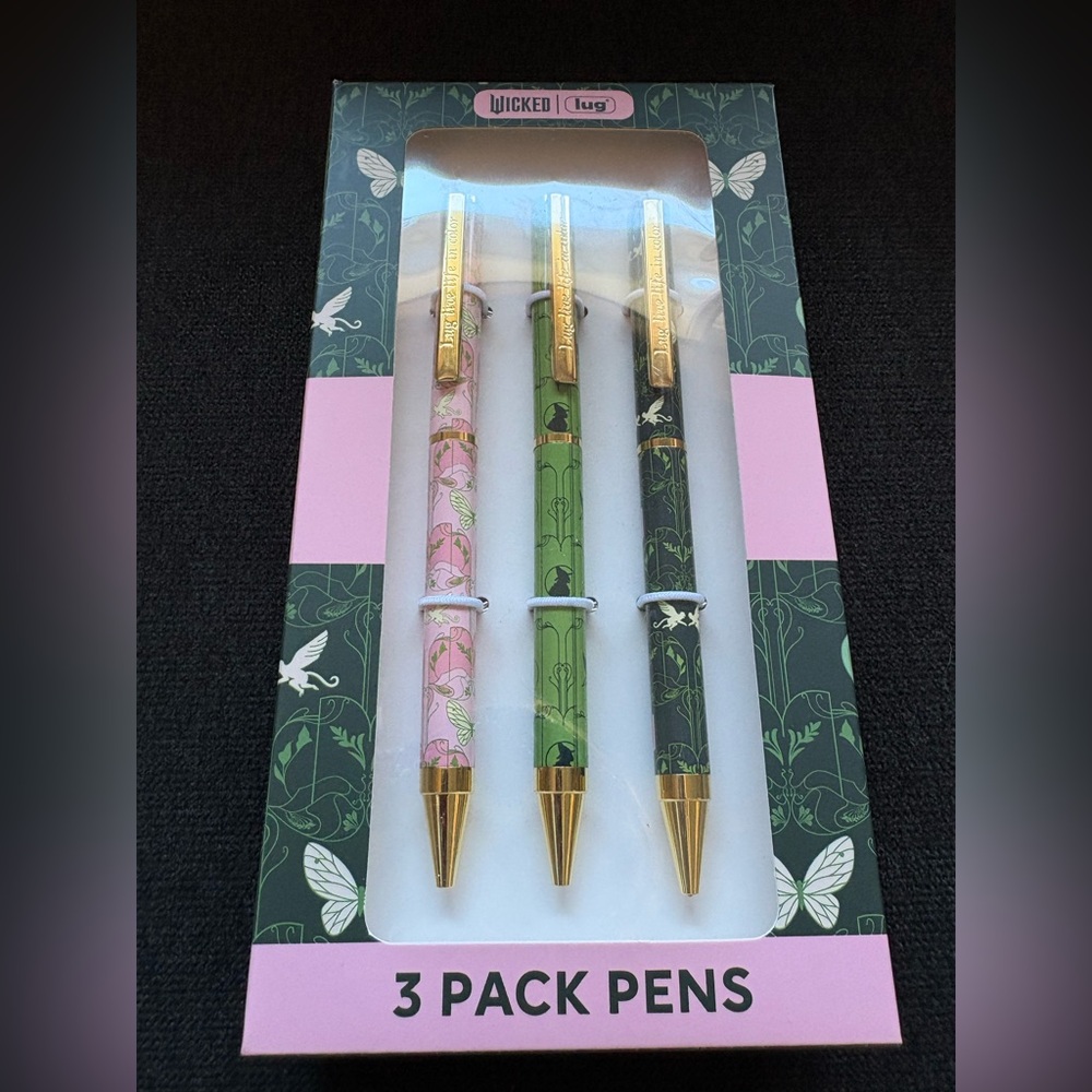 Lug x Wicked For Good Pens (Elphaba Green and Glinda Pink with Gold 3-pack) - Picture 2 of 12